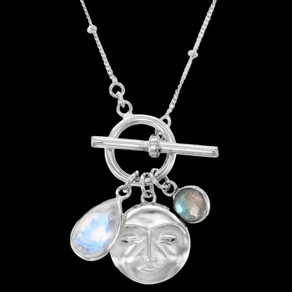 Labradorite Moonstone Moon Face Necklace - Picture 2 of 3